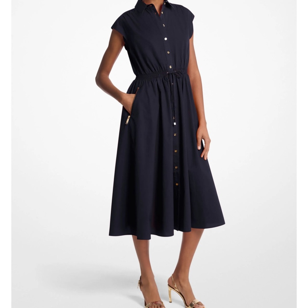 Michael Kors Women’s Stretch Cotton Poplin Midi Dress Midnight Blue | Size S